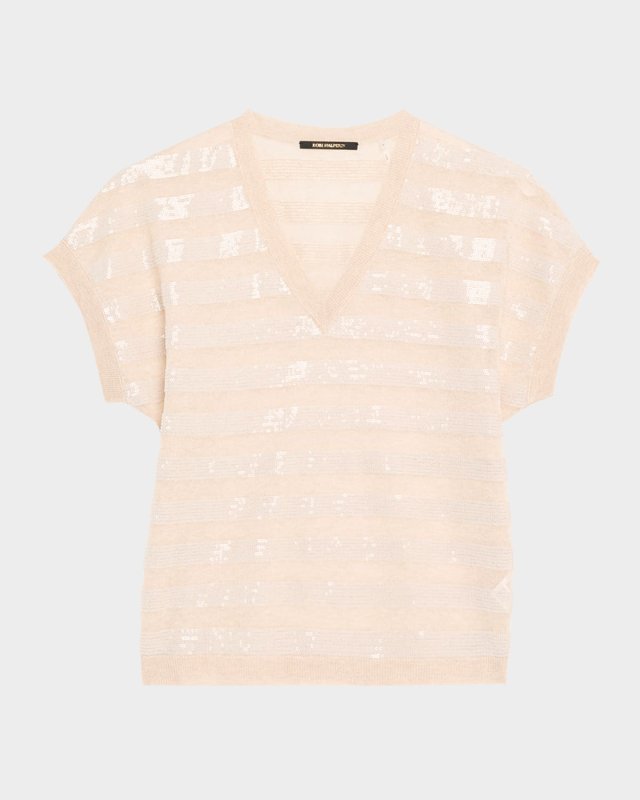 Elara Sequin Striped V-Neck Sweat